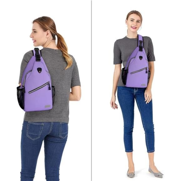 Purple Sling Backpack, Multipurpose Crossbody Shoulder Bag Travel Hiking Daypack - Picture 5 of 6